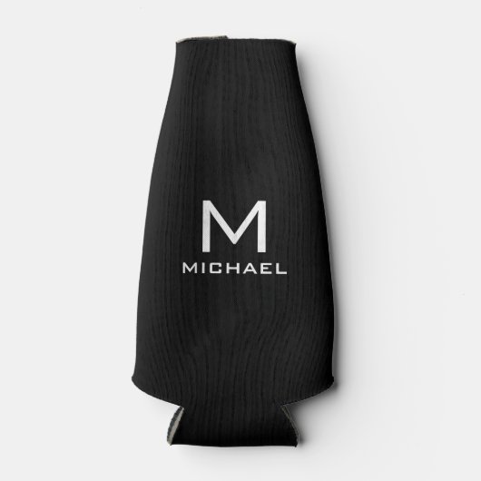 Aangepaste Sjabloon Modern zwart-wit monogram Flesjeskoeler (Voorkant)