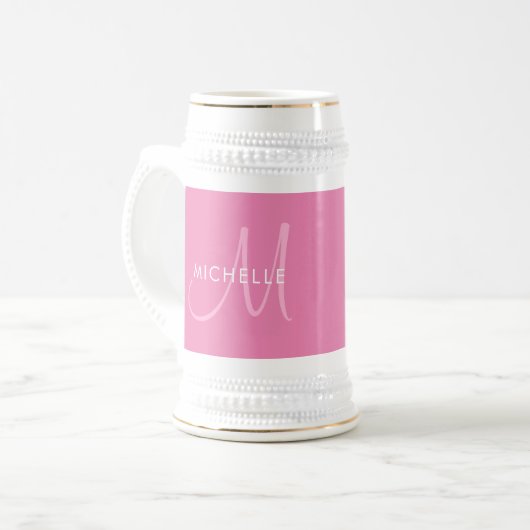 Aangepaste Sjabloon Namen Initiaal Monogram roze w Bierpul (Voorkant links)