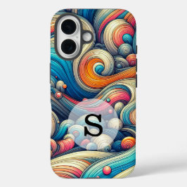 Aangepaste Sjabloon Psychedelic Wavy Print iPhone 16 Hoesje