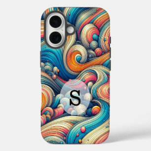 Aangepaste Sjabloon Psychedelic Wavy Print iPhone 16 Hoesje