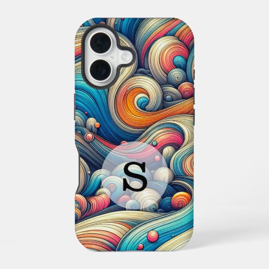 Aangepaste Sjabloon Psychedelic Wavy Print iPhone 16 Hoesje (Achterkant)
