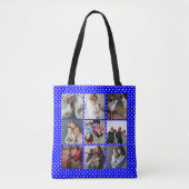 Aangepaste Sjabloon voor 8 fotocollage blauw Tote Bag (Voorkant)