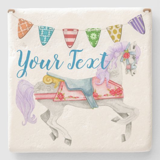 Aangepaste Sjabloon voor carrouselpaarden Stenen Onderzetter (Voorkant)