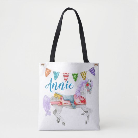 Aangepaste Sjabloon voor carrouselpaarden Tote Bag (Voorkant)
