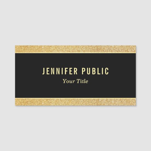 Aangepaste Sjabloon voor elegant zwart en goudglit Naamplaatje (Voorkant)