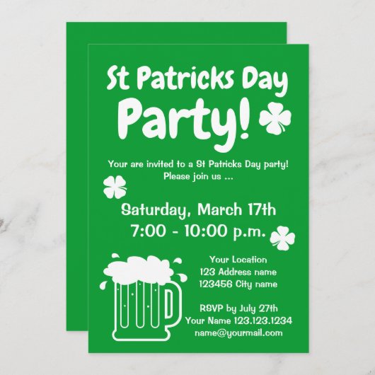 Aangepaste sjabloon voor feestdagen in St Patrick' Kaart (Voorkant / Achterkant)