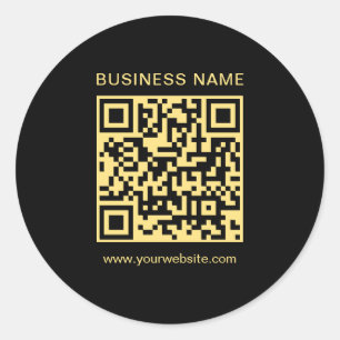 Aangepaste Sjabloon Zakelijke QR Code Zwart & Goud Ronde Sticker