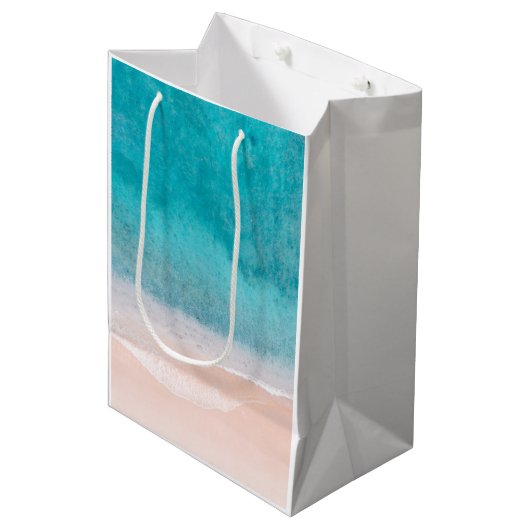 Aangepaste Sjabloon Zonnestrand Blauw Zee Zand Medium Cadeauzakje (Voorkant Gekanteld)