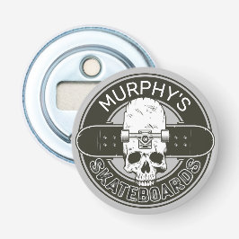 Aangepaste SkaterNAAM Skull Skateboarden Schaats Button Flesopener