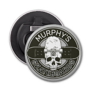 Aangepaste SkaterNAAM Skull Skateboarden Schaats Button Flesopener