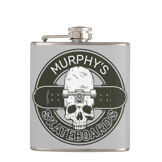 Aangepaste SkaterNAAM Skull Skateboarden Schaats Heupfles (Voorkant)