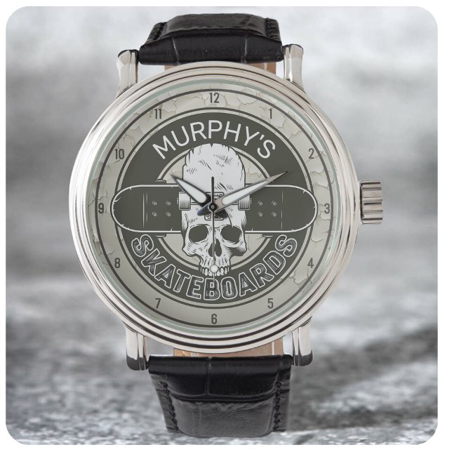 Aangepaste SkaterNAAM Skull Skateboarden Schaats Horloge (Creator heeft geüpload)