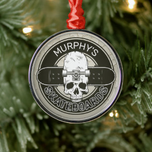 Aangepaste SkaterNAAM Skull Skateboarden Schaats Metalen Ornament