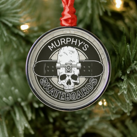 Aangepaste SkaterNAAM Skull Skateboarden Schaats Metalen Ornament (Boom)