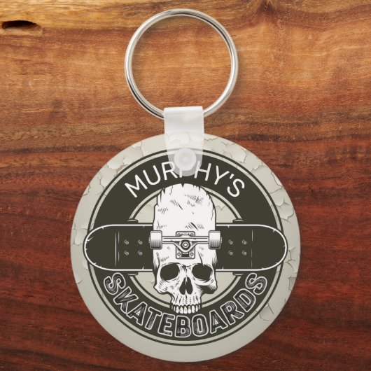 Aangepaste SkaterNAAM Skull Skateboarden Schaats Sleutelhanger (Voorkant)