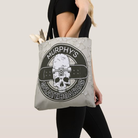 Aangepaste SkaterNAAM Skull Skateboarden Schaats Tote Bag (Dichtbij)