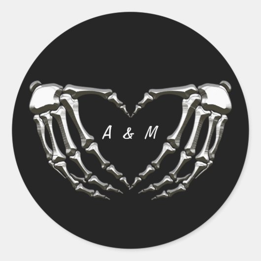 Aangepaste Skelet Gotische Handen Liefde Hart Vorm Ronde Sticker (Voorkant)