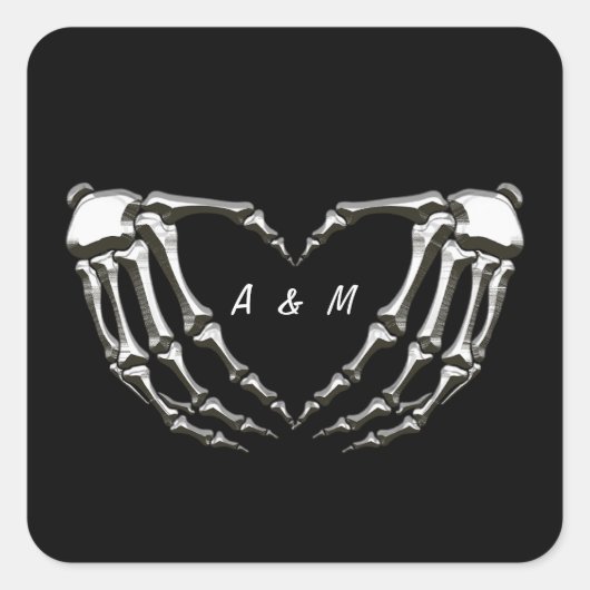 Aangepaste skelet gotische handen liefde hartvorm vierkante sticker (Voorkant)