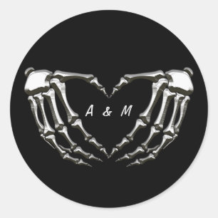 Aangepaste skelet gotische handen liefdeshartvorm ronde sticker