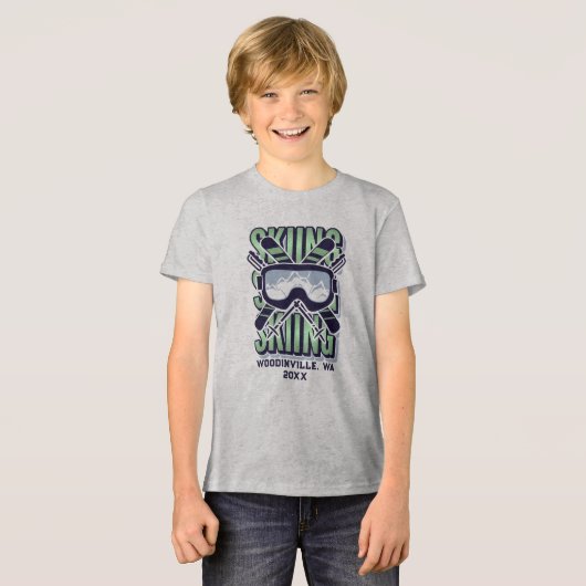 Aangepaste ski-locatie Datum Naam Tri-Blend Shirt (Voorkant volledig)