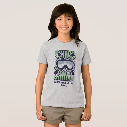 Aangepaste ski-locatie Datum Naam Tri-Blend Shirt (Voorkant volledig)