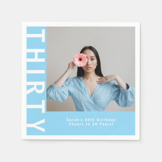 Aangepaste Sky Blue 30e verjaardag Party servetten (Voorkant)