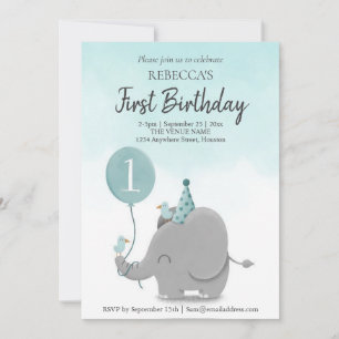 Aangepaste Sky Blue White Elephant Balloon Theme Kaart