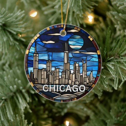 Aangepaste skyline van Chicago Keramisch Ornament (Boom)