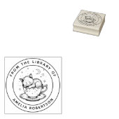 Aangepaste Sleeping Kitten in een Teacup Bookplate Rubberstempel (Gestempeld)