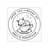 Aangepaste Sleeping Kitten in een Teacup Bookplate Rubberstempel (Afrduk)