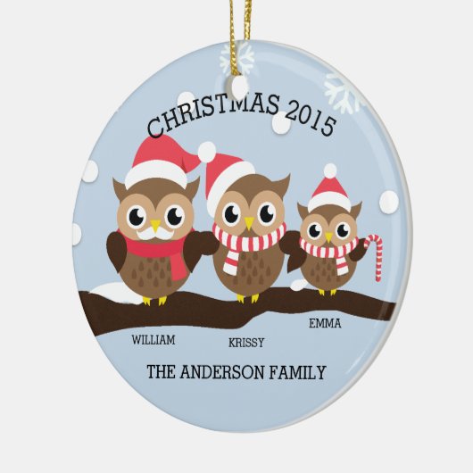 Aangepaste sleepnetfamilie met 3 kerst keramisch ornament (Links)