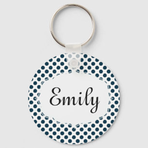 Aangepaste Sleutelhanger blauwe en witte poka stip