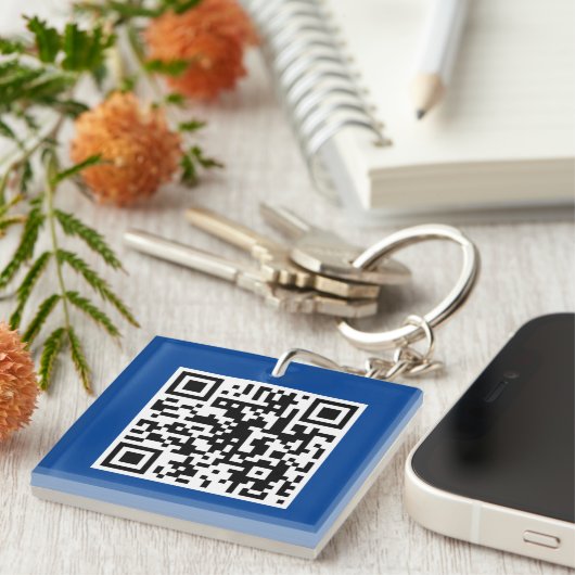 Aangepaste Sleutelhanger blauwe QR-CODE (Voorkant Rechts)