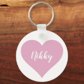 Aangepaste Sleutelhanger Button met roze hart (Voorkant)