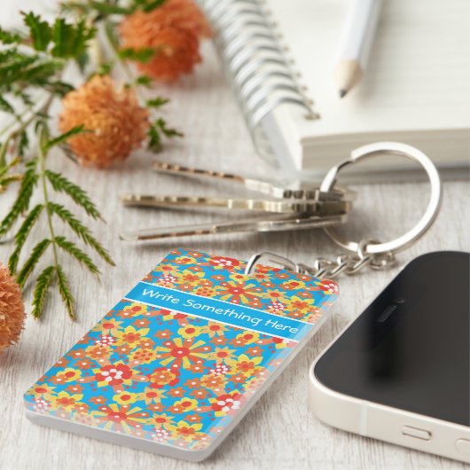 Aangepaste Sleutelhanger: Ditzy Oranje Flowers op  Sleutelhanger (Voorkant Rechts)