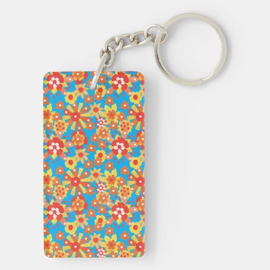Aangepaste Sleutelhanger: Ditzy Oranje Flowers op  Sleutelhanger (achterkant)