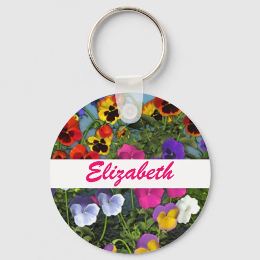 Aangepaste Sleutelhanger Pansy Flowers (Voorkant)