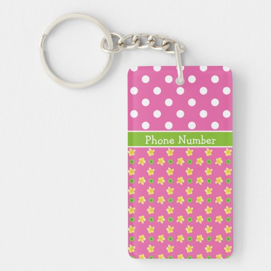Aangepaste Sleutelhanger: Primroses en Polka's op  Sleutelhanger (Voorkant)