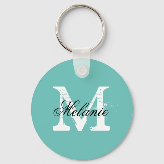 Aangepaste sleutelhanger van monogram turquoise bl (Voorkant)