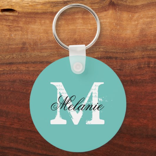 Aangepaste sleutelhanger van monogram turquoise bl (Voorkant)