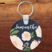 Aangepaste Sleutelhanger White Floral Flowers op D (Voorkant)