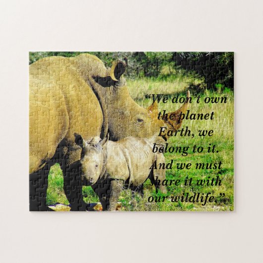 Aangepaste Slogan/Behoud Rhino Moeder & Kalf Legpuzzel (Horizontaal)
