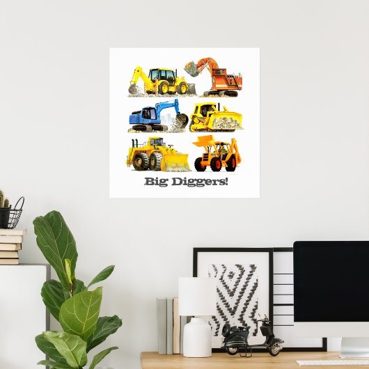 Aangepaste slogan Big Diggers Construction Trucks Poster (Thuiskantoor)