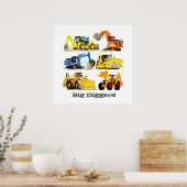 Aangepaste slogan Big Diggers Construction Trucks Poster (Keuken)