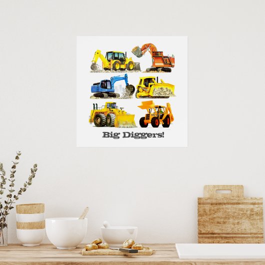 Aangepaste slogan Big Diggers Construction Trucks Poster (Keuken)
