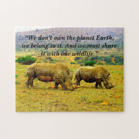 Aangepaste slogan/Conservation Rhino paar Legpuzzel (Horizontaal)