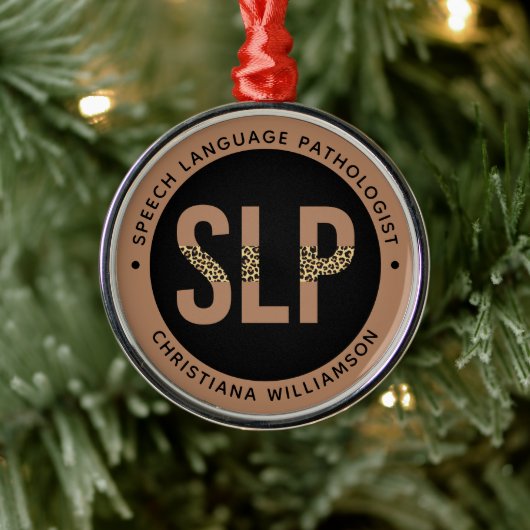 Aangepaste SLP Speech Pathologist Leopard Print Gi Metalen Ornament (Boom)