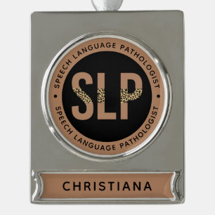 Aangepaste SLP Speech Pathologist Leopard Print Gi Verzilverd Banner Ornament