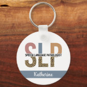 Aangepaste SLP Speech Patholoog Leopard Print Sleutelhanger (Voorkant)