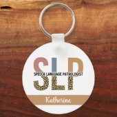Aangepaste SLP Speech Patholoog Leopard Print Sleutelhanger (Voorkant)